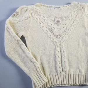 VTG ivory prairie cottagecore knit puff sleeve sweater